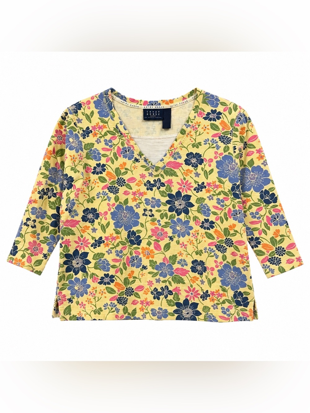 Vintage Cottagecore Crazy Horse Liz Claiborne Pastel Yellow Floral Top